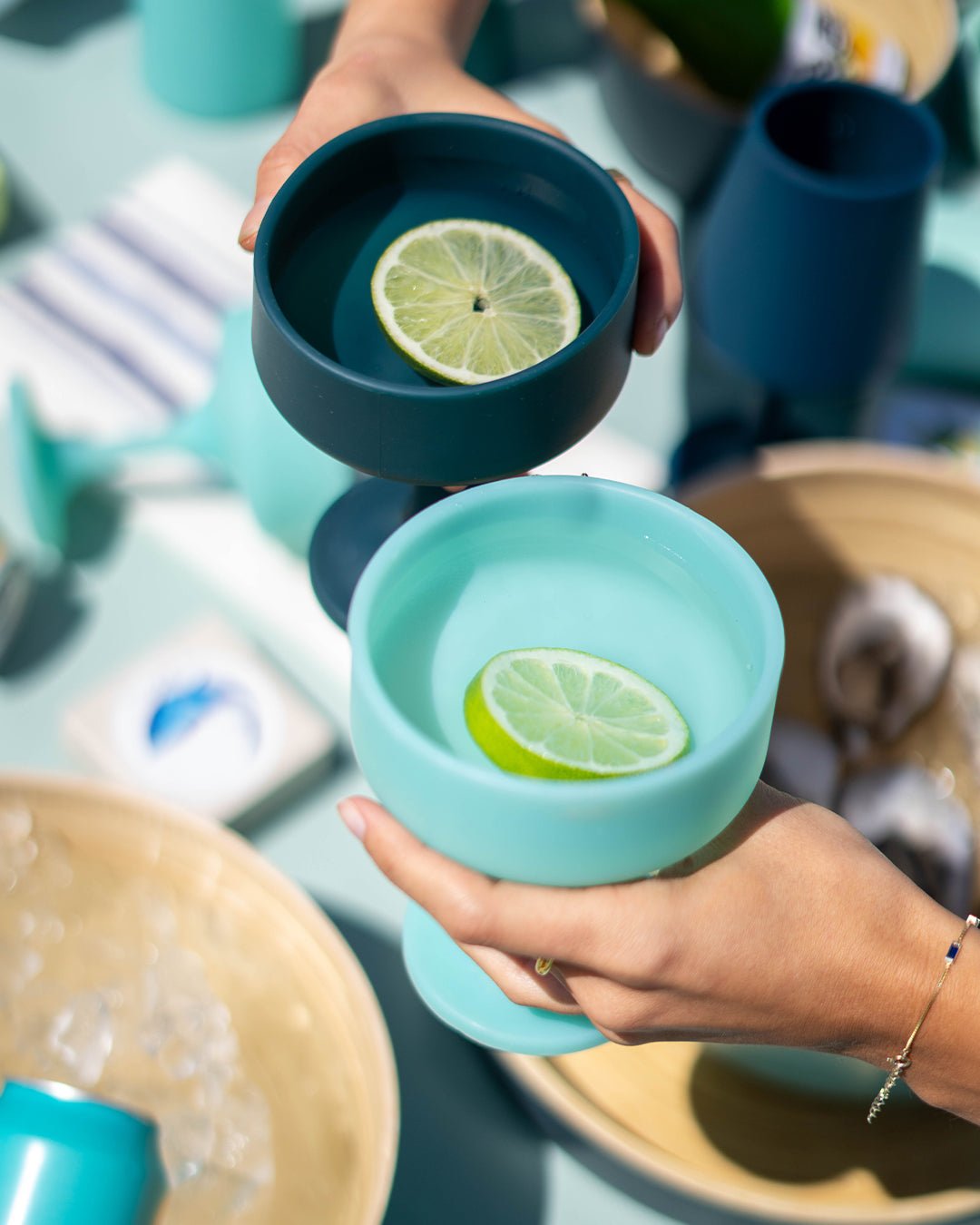 mist + ink | mecc | silicone unbreakable cocktail glasses - porter green | style + sustainability