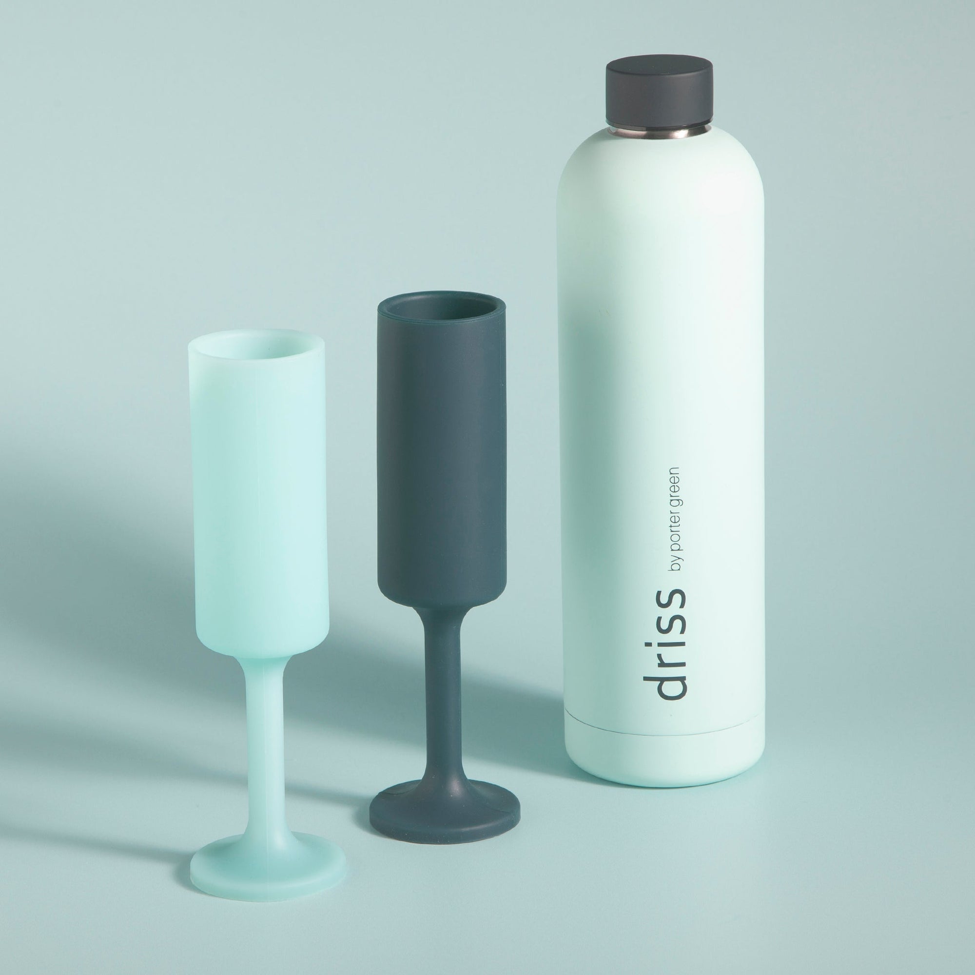 mist + ink | seff | silicone unbreakable champagne flute - porter green | style + sustainability