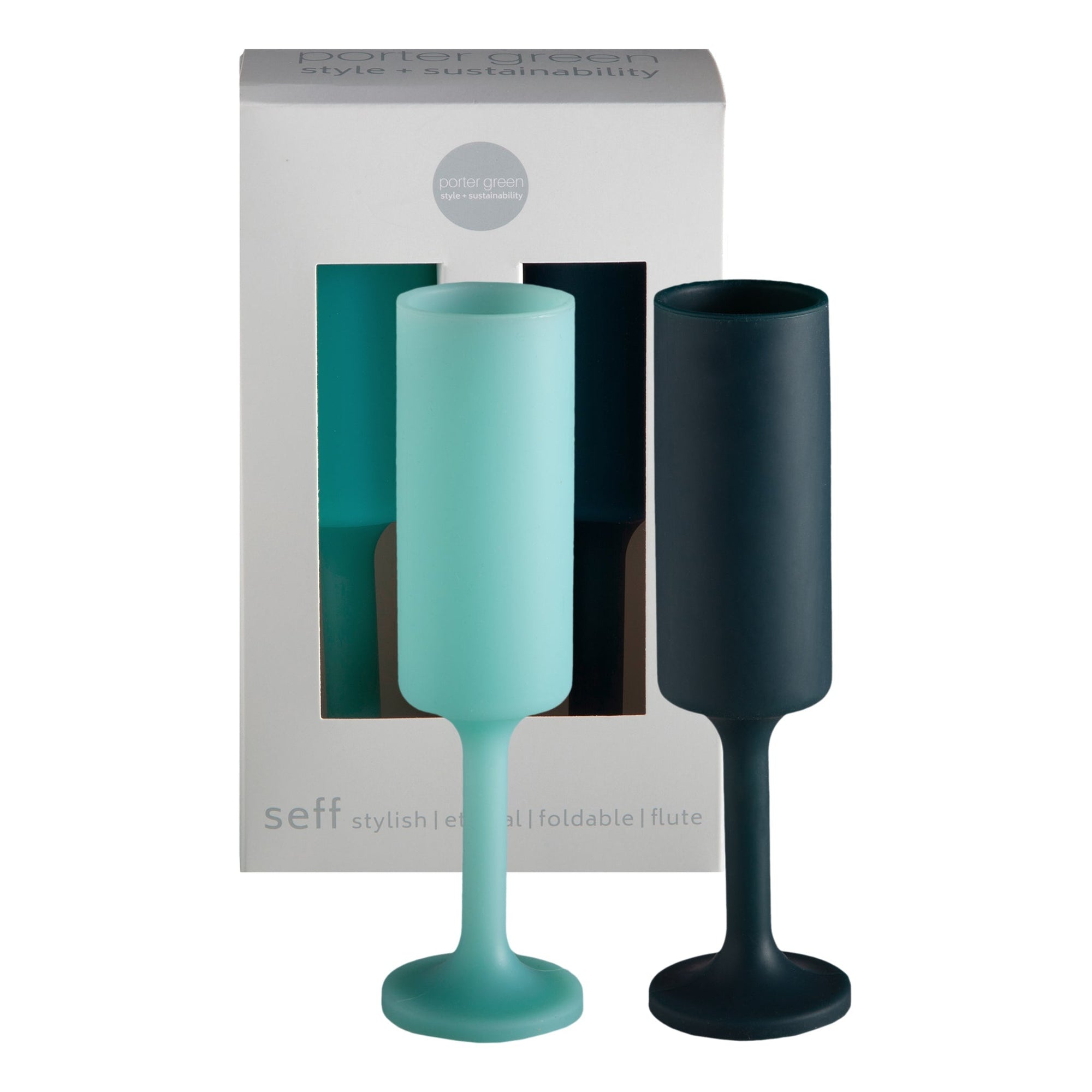 mist + ink | seff | silicone unbreakable champagne flute - porter green | style + sustainability