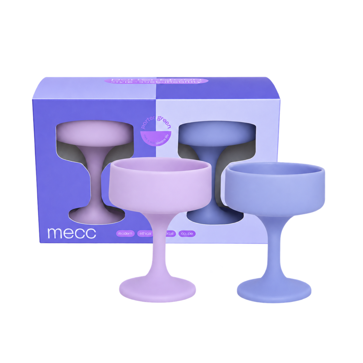 tanzanite + amethyst | mecc | unbreakable silicone cocktail coupes | porter green | style + sustainability