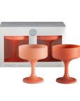 terra + peach | mecc | unbreakable silicone cocktail coupes | porter green, coupe cocktail glass, coupe glass, coloured cocktail glasses, unbreakable cocktail glasses, cocktail glasses australia