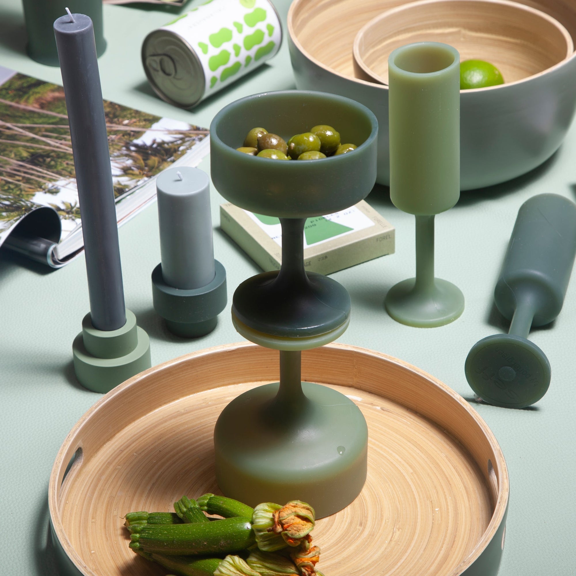 sage + olive | mecc | silicone unbreakable cocktail glasses - porter green | style + sustainability