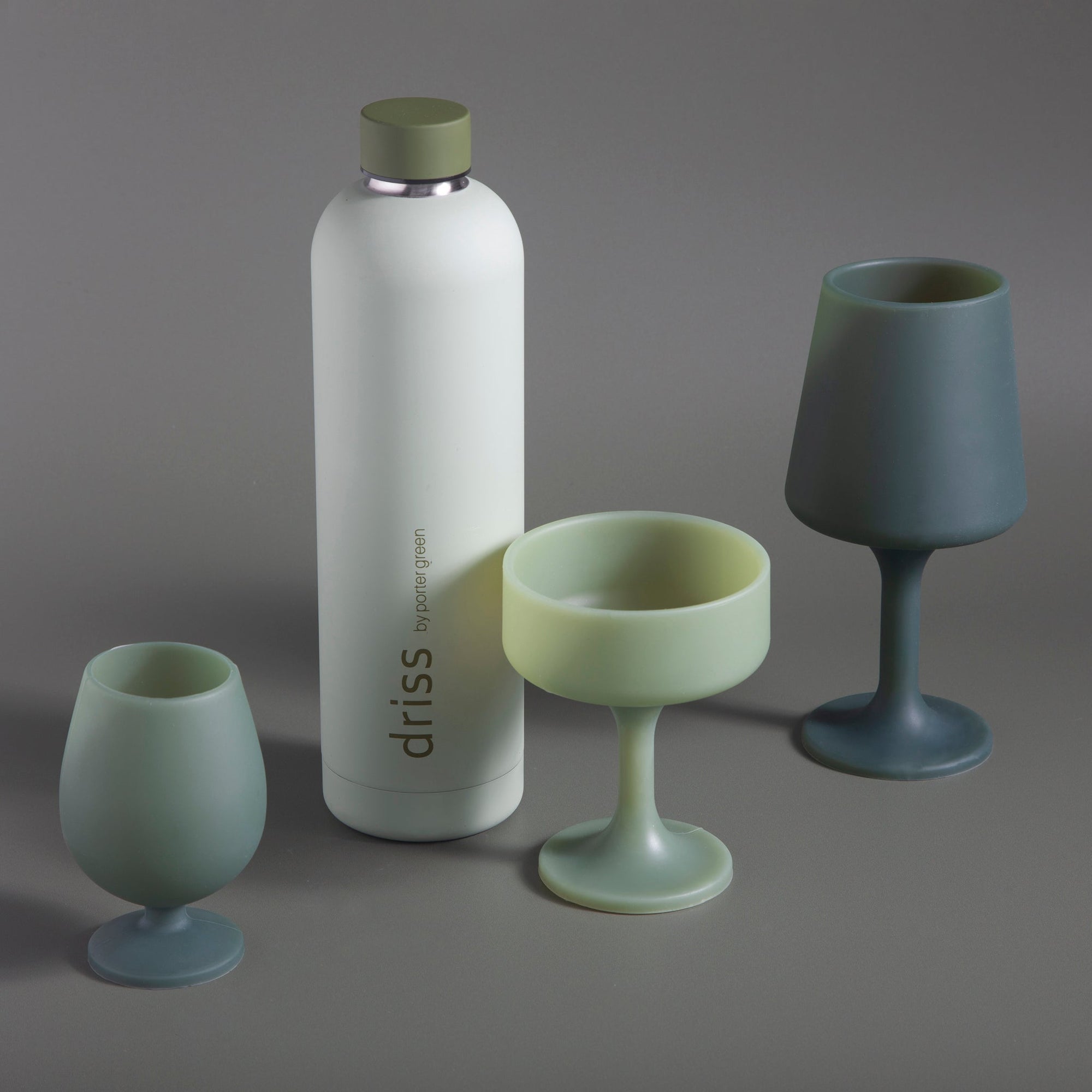 sage + olive | mecc | silicone unbreakable cocktail glasses - porter green | style + sustainability