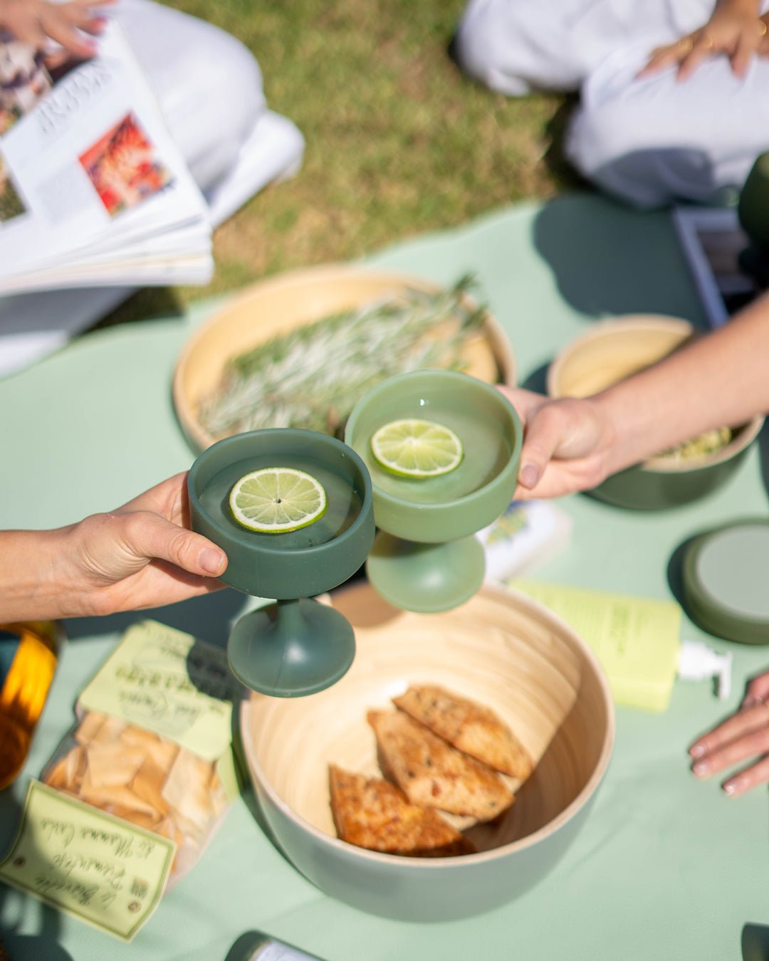 sage + olive | mecc | silicone unbreakable cocktail glasses - porter green | style + sustainability