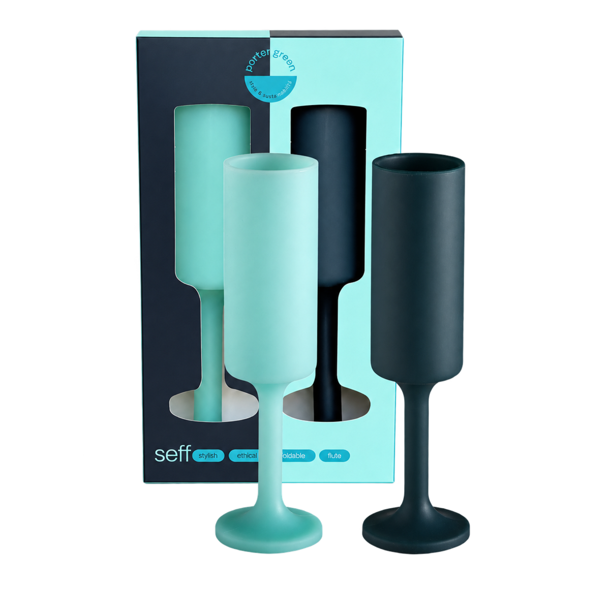 mist + ink | seff | silicone unbreakable champagne flute - porter green | style + sustainability