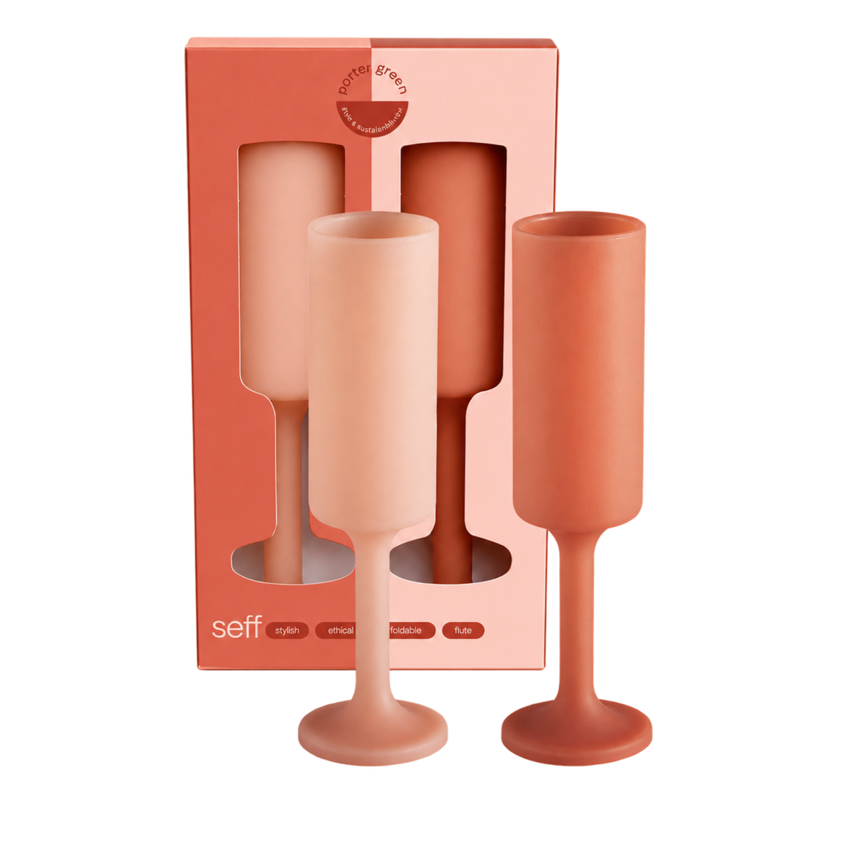 terra + peach | seff | unbreakable silicone champagne flute | porter green, champagne flutes, unbreakable champagne flutes, champagne flute glasses, coloured champagne glasses, champagne flutes australia