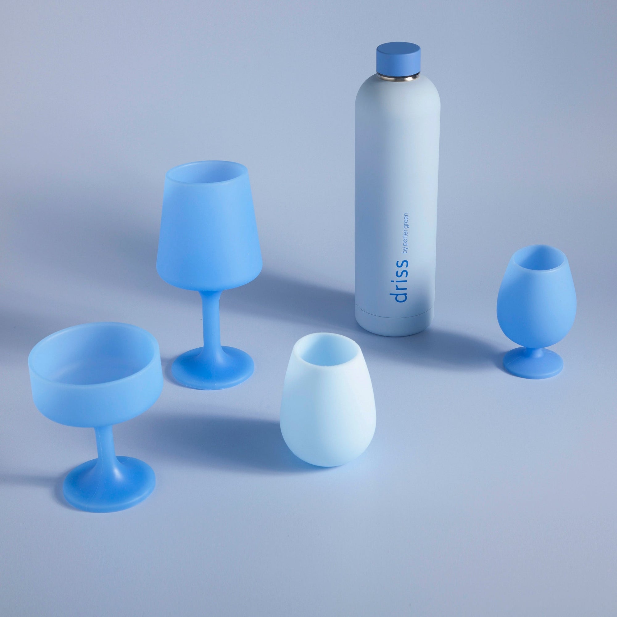 sky + kingfisher | mecc | silicone unbreakable cocktail glasses - porter green | style + sustainability