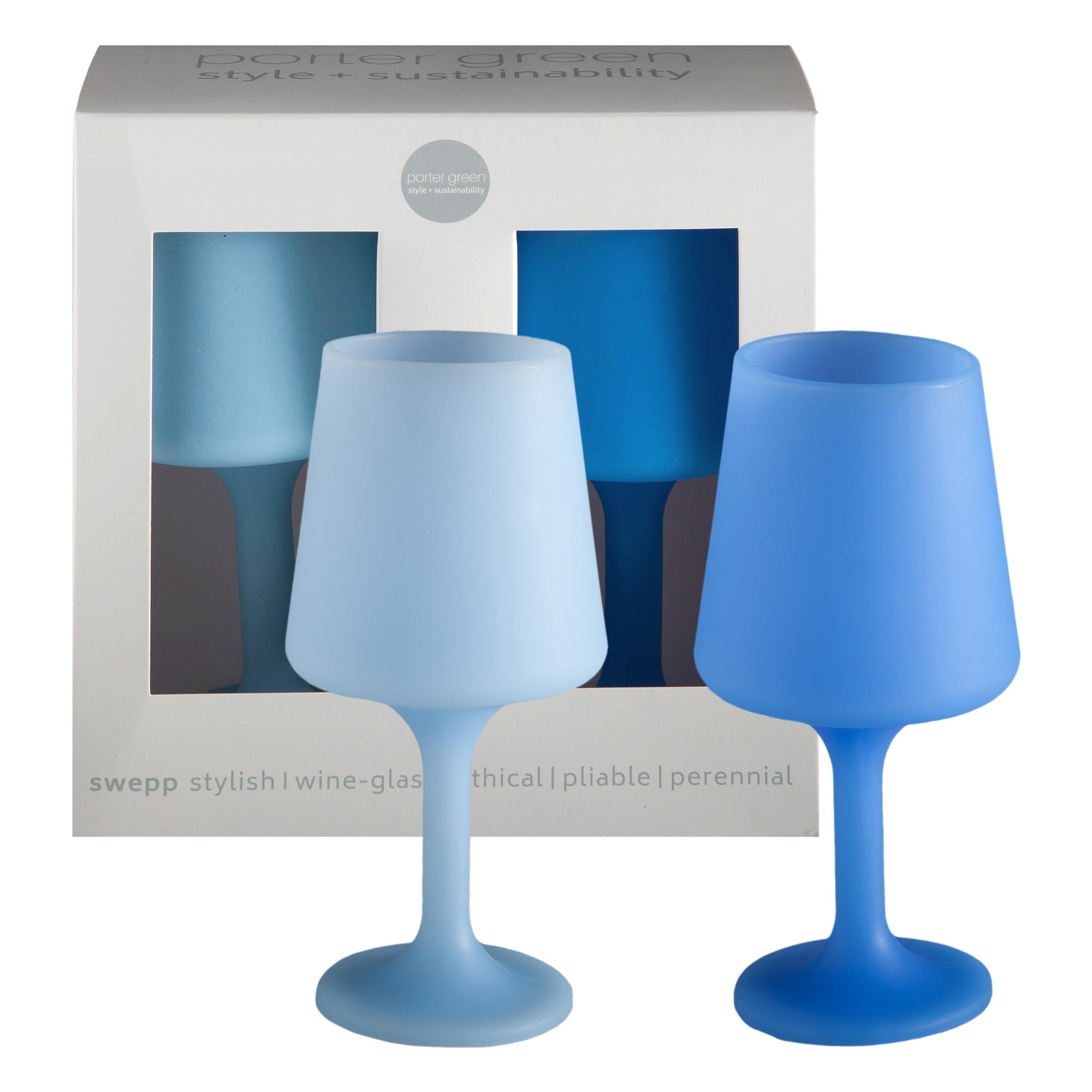 sky + kingfisher | swepp | silicone unbreakable wine glasses - porter green | style + sustainability