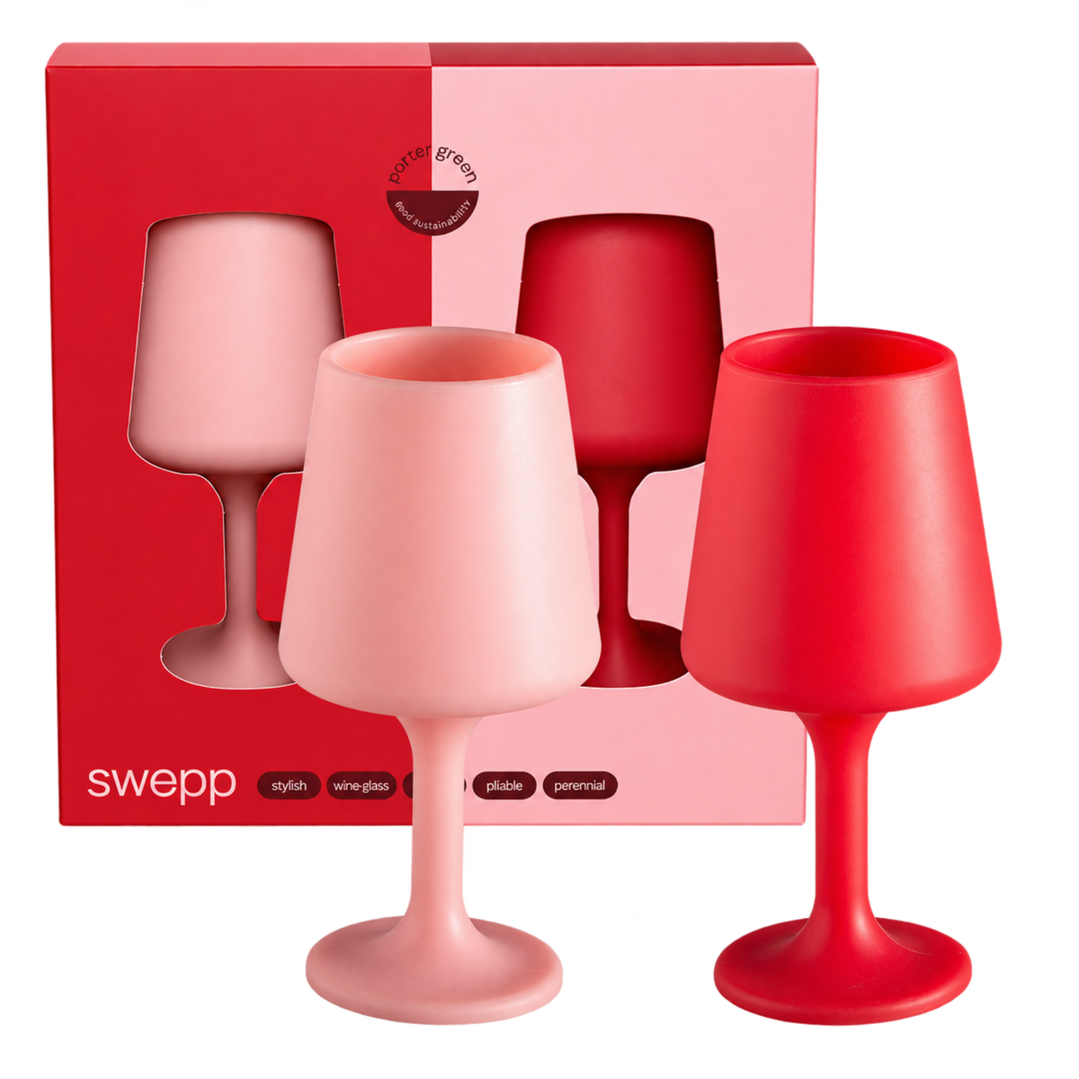 cherry + blush | swepp | silicone unbreakable wine glasses - porter green | style + sustainability