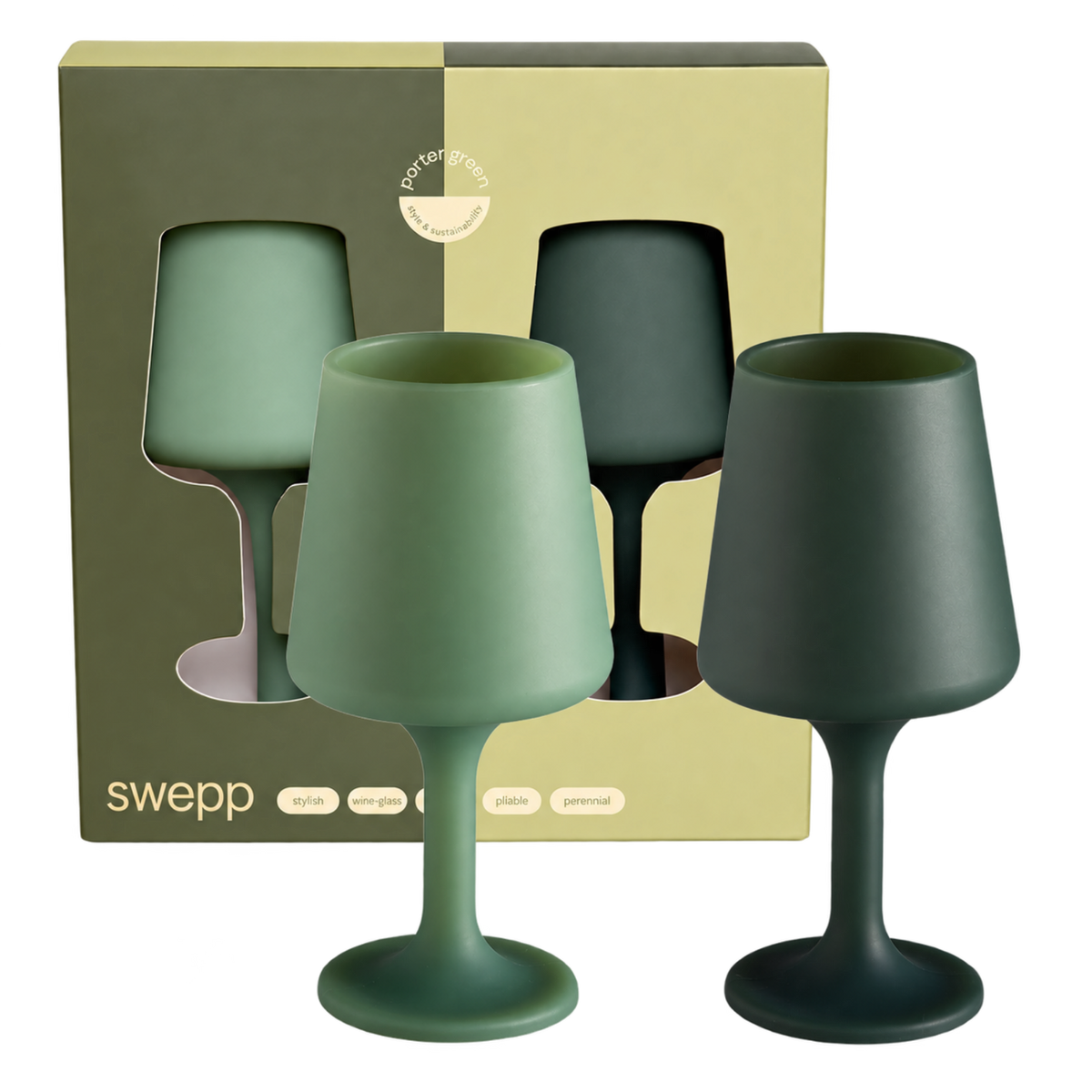 mist + ink | swepp | silicone unbreakable wine glasses - porter green | style + sustainability