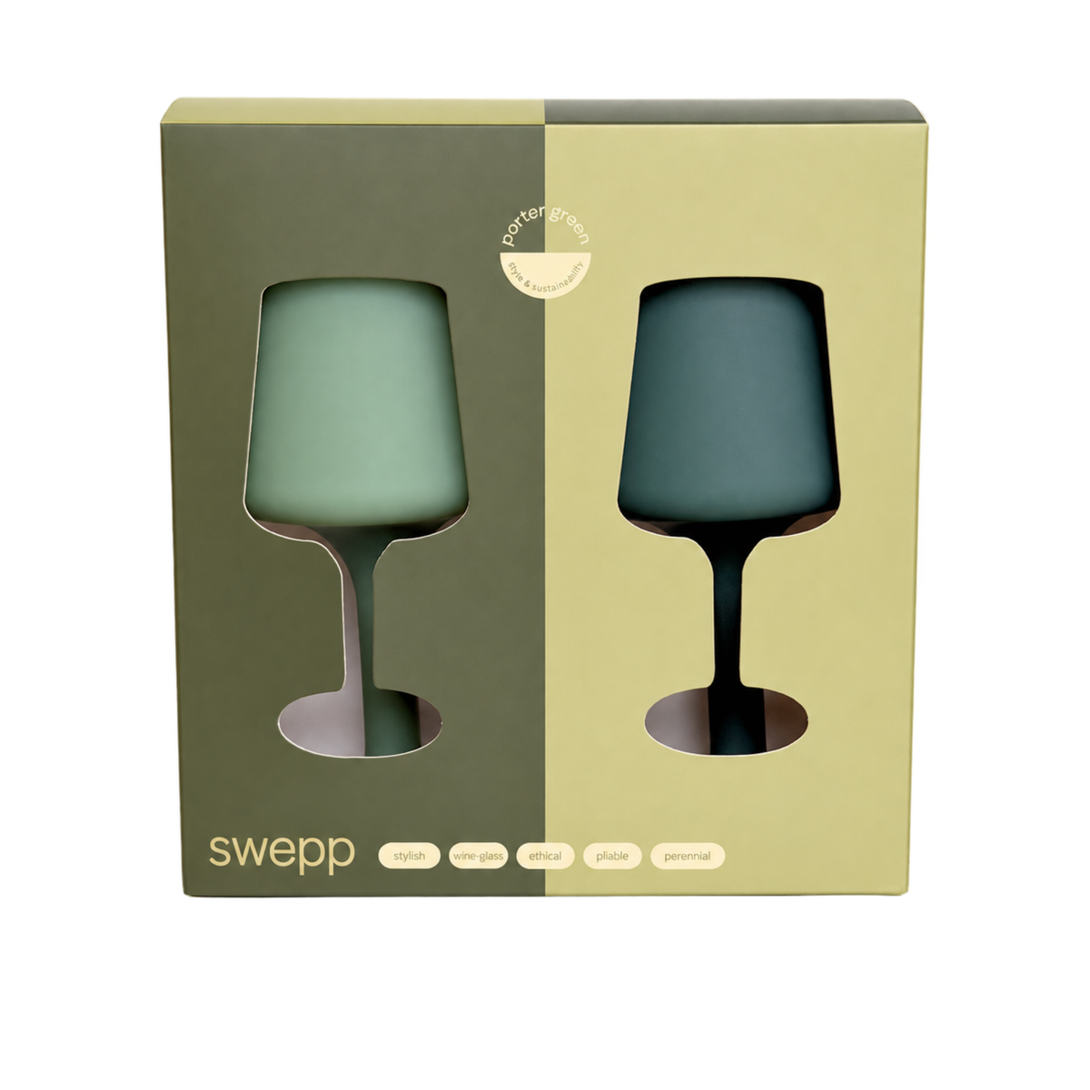 mist + ink | swepp | silicone unbreakable wine glasses - porter green | style + sustainability