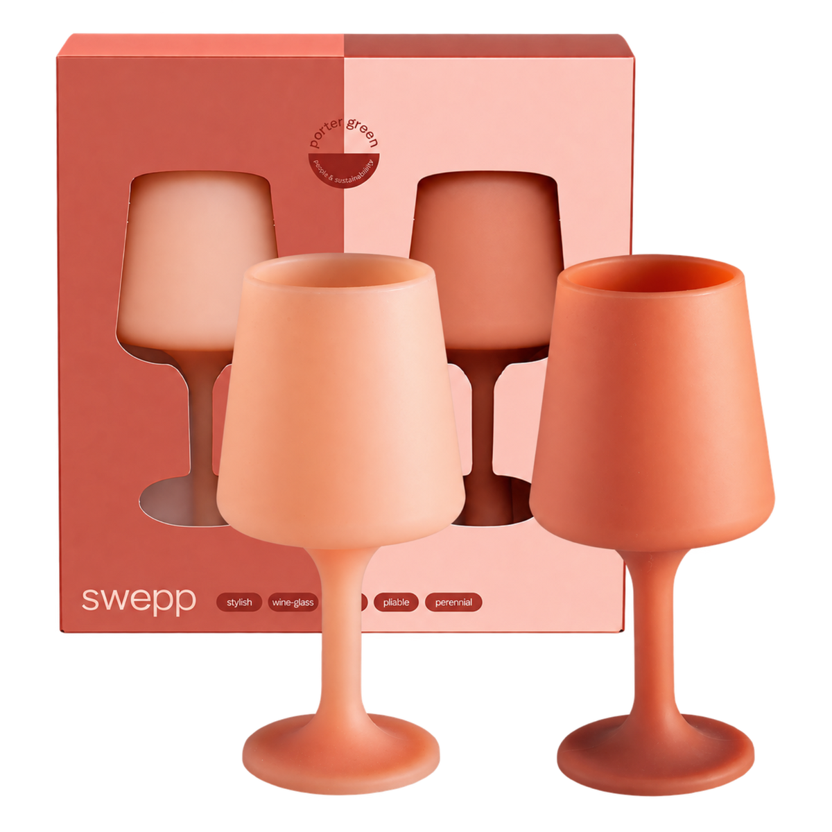 terra + peach | swepp | silicone unbreakable wine glasses - porter green | style + sustainability